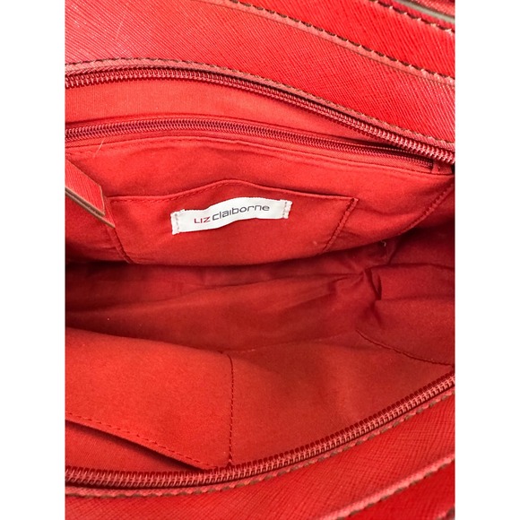 Liz Claiborne Satchel Purse Top Handle Crossbody Red Gold Hardware - Picture 4 of 11